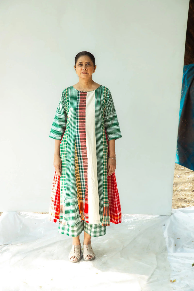 The Green Beret 16 Panelled Set cotton,gamcha co-ord set by 145 East in green for women Worldwide