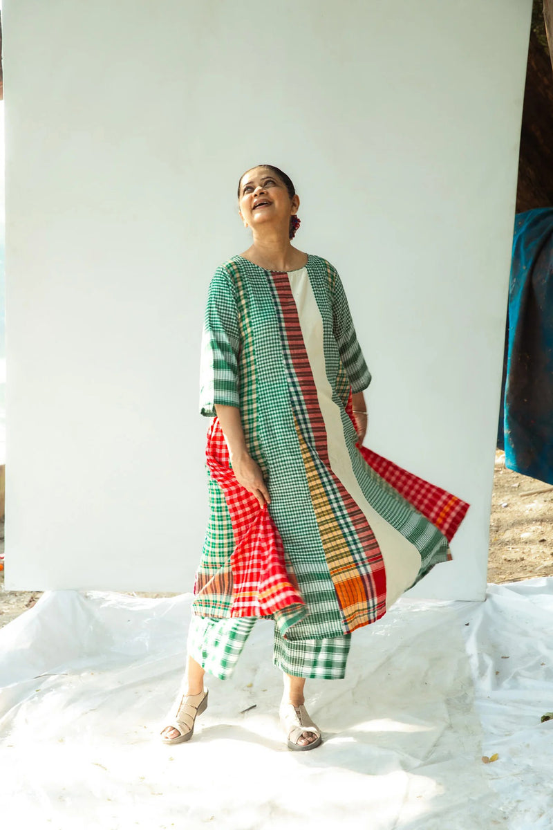 The Green Beret 16 Panelled Set cotton,gamcha co-ord set by 145 East in green for women Worldwide