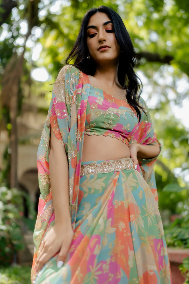Verona Jacket Set pure crepe indo-western by Paulmi & Harsh in sea green for women Worldwide