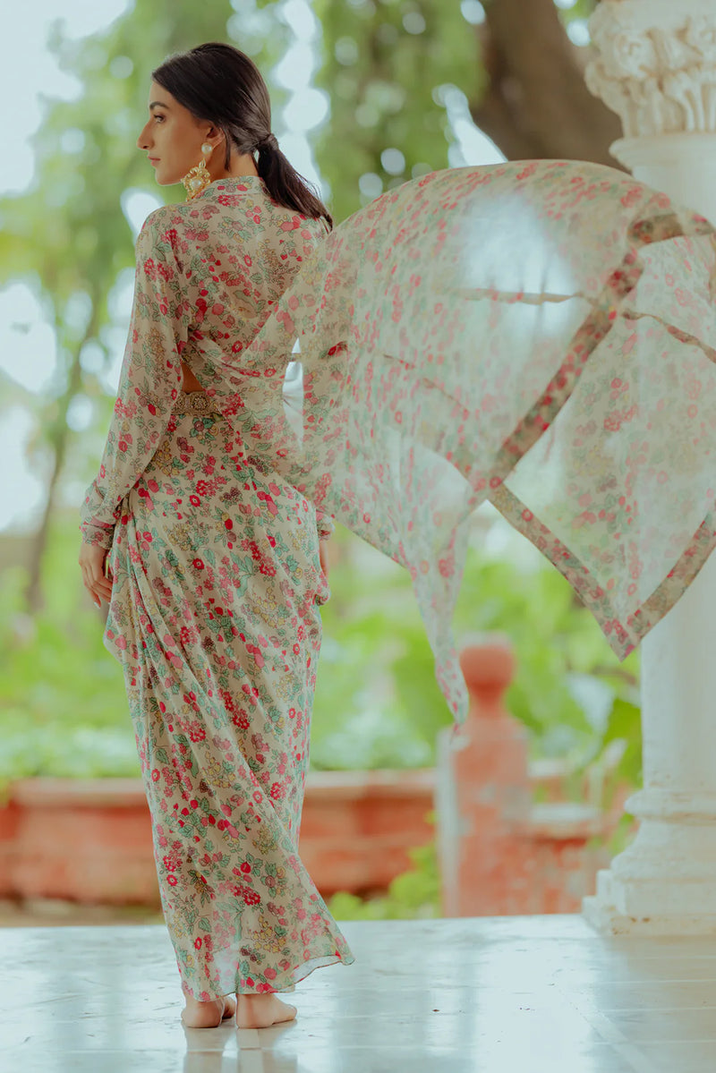 Rhea Jacket Set georgette indo-western by Paulmi & Harsh in ivory for women Worldwide