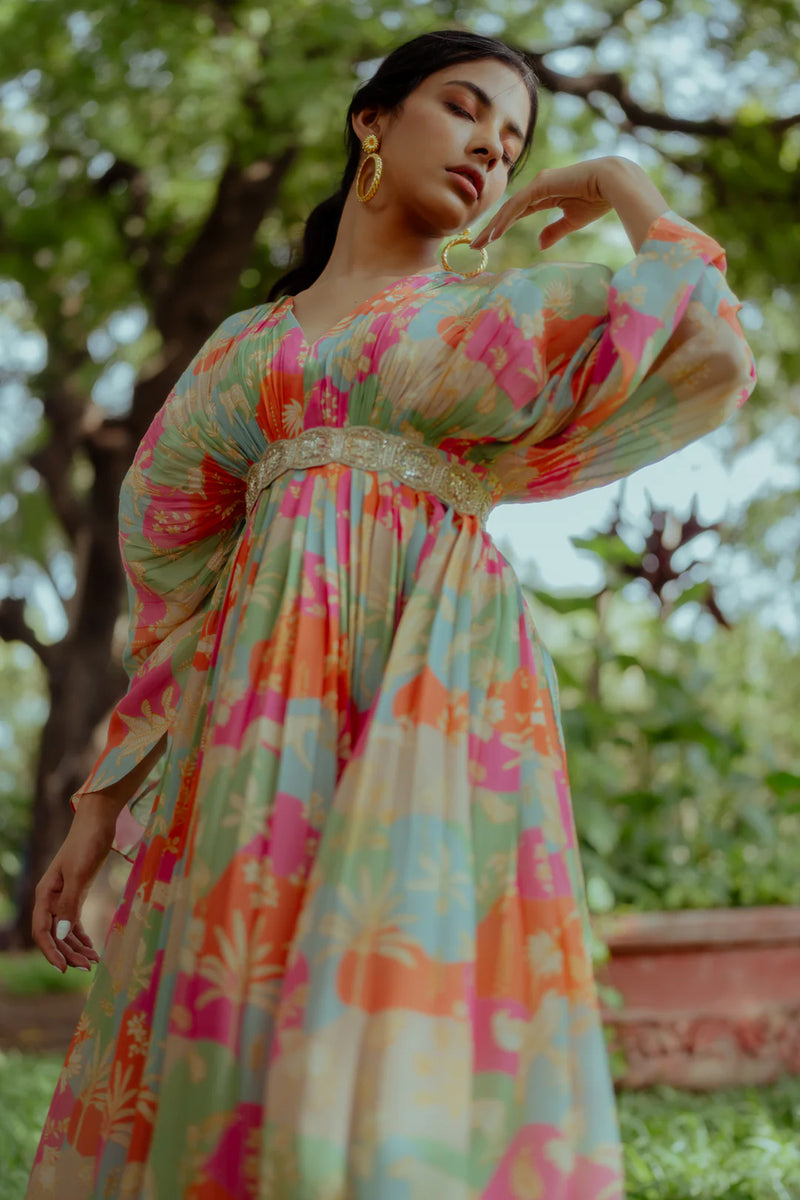Sorrel Kaftan pure crepe indo-western by Paulmi & Harsh in sea green for women Worldwide