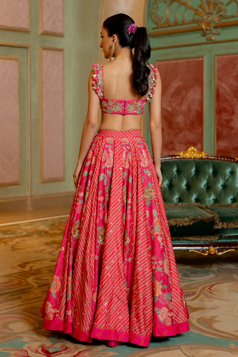 Aviva Lehenga Set chiniya silk lehenga sets by Paulmi & Harsh in pink for women Worldwide