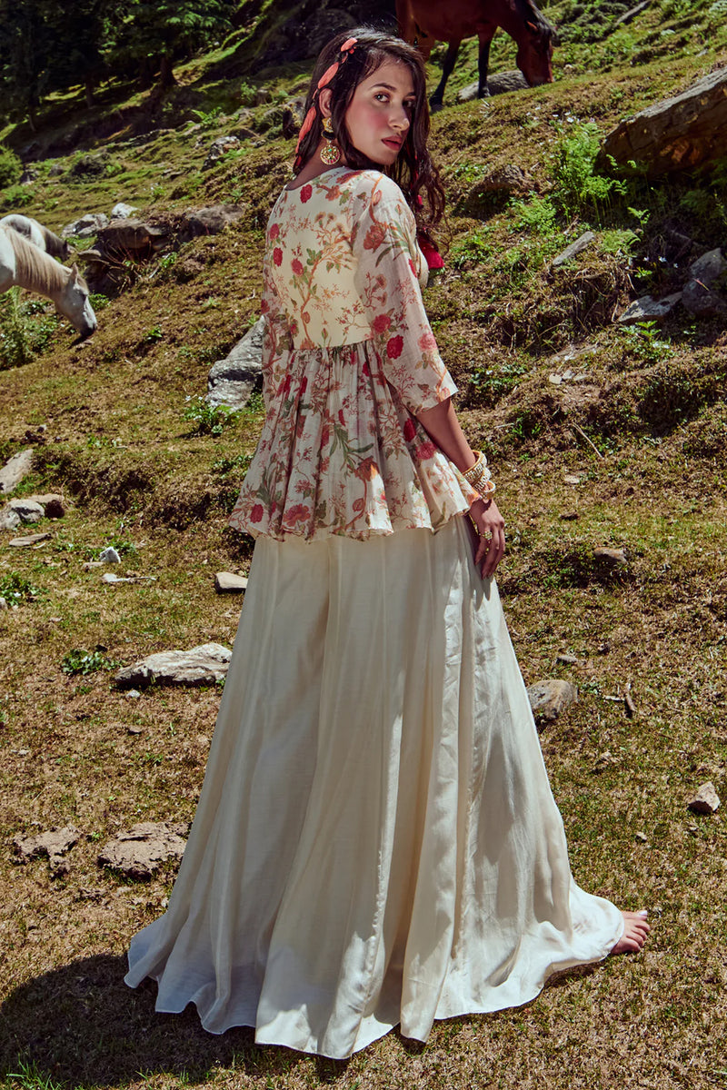 Ivora Peplum Set malai chanderi indo-western by Paulmi & Harsh in ivory for women Worldwide