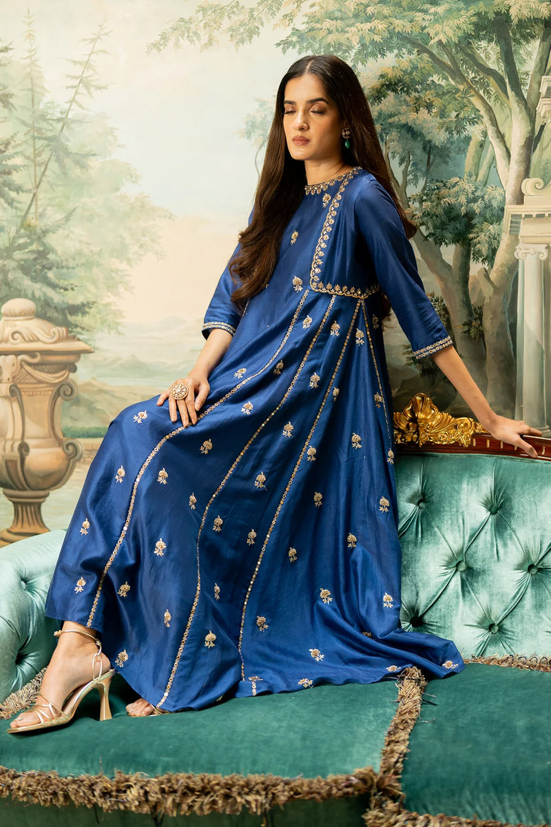 Tenley Kurta Set – Blue chiniya silk kurta/kurta set by Paulmi & Harsh in blue for women Worldwide