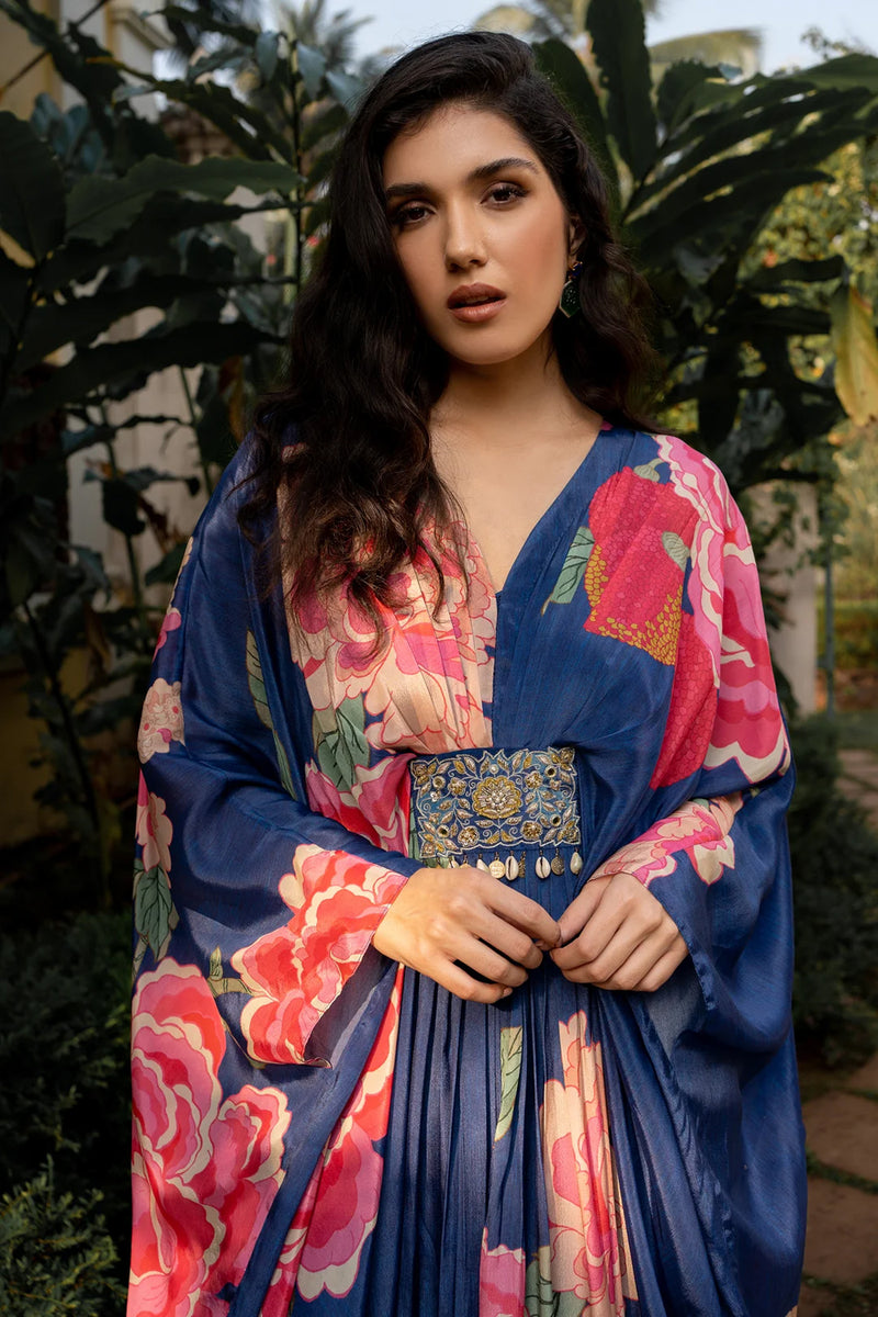Constance Kaftan crepe indo-western by Paulmi & Harsh in blue for women Worldwide