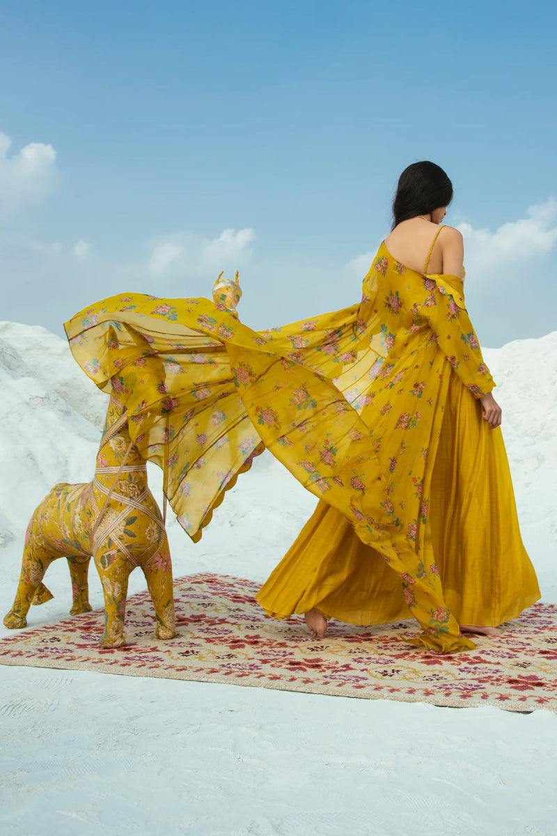 Yara Jacket Set cotton silk indo-western by Paulmi & Harsh in yellow for women Worldwide