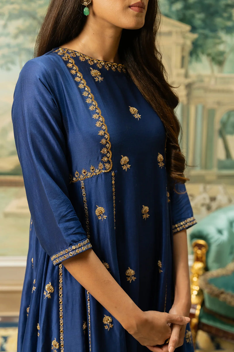 Tenley Kurta Set – Blue chiniya silk kurta/kurta set by Paulmi & Harsh in blue for women Worldwide
