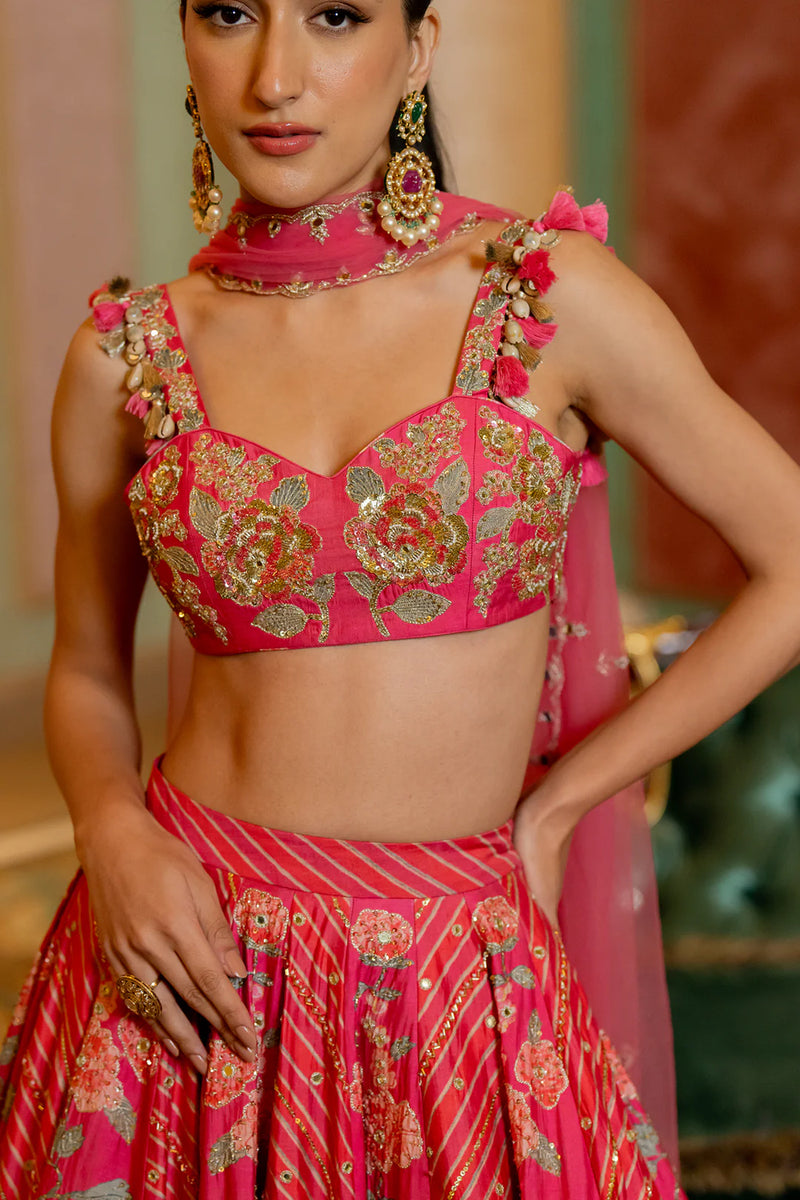 Aviva Lehenga Set chiniya silk lehenga sets by Paulmi & Harsh in pink for women Worldwide
