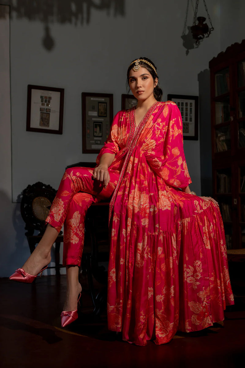Saskia Kaftan Set cotton silk indo-western by Paulmi & Harsh in pink for women Worldwide