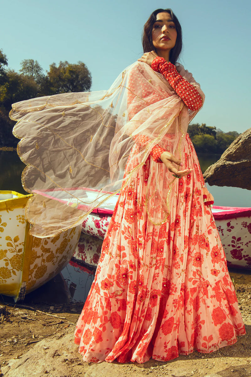 Malavika Mohanan In The Nadya Lehenga Set viscose georgette lehenga sets by Paulmi & Harsh in orange for women Worldwide