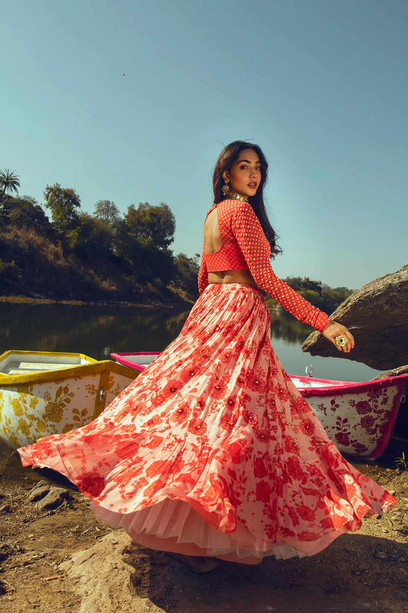Malavika Mohanan In The Nadya Lehenga Set viscose georgette lehenga sets by Paulmi & Harsh in orange for women Worldwide