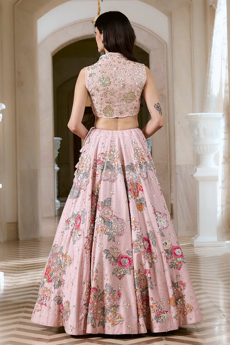 Jaiswal Pragya In The Vincenza Lehenga Set chiniya silk lehenga sets by Paulmi & Harsh in pink for women Worldwide