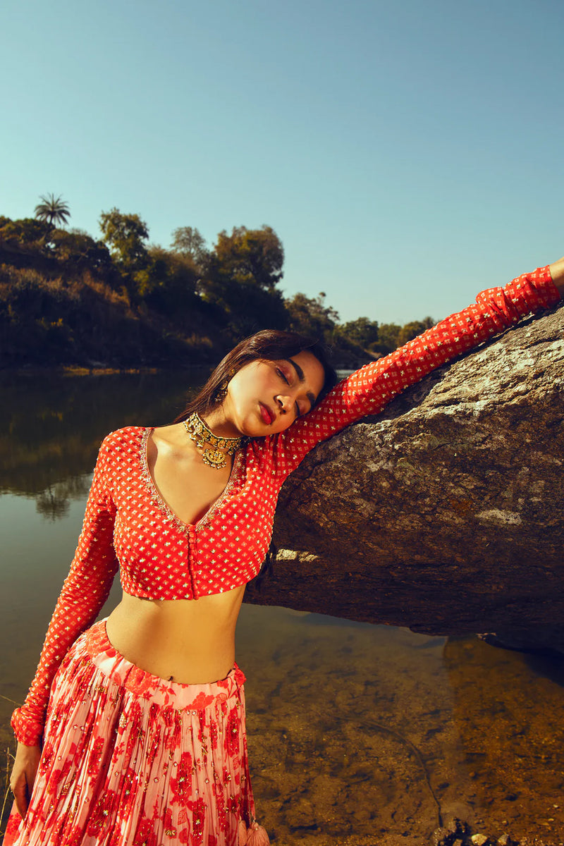 Malavika Mohanan In The Nadya Lehenga Set viscose georgette lehenga sets by Paulmi & Harsh in orange for women Worldwide
