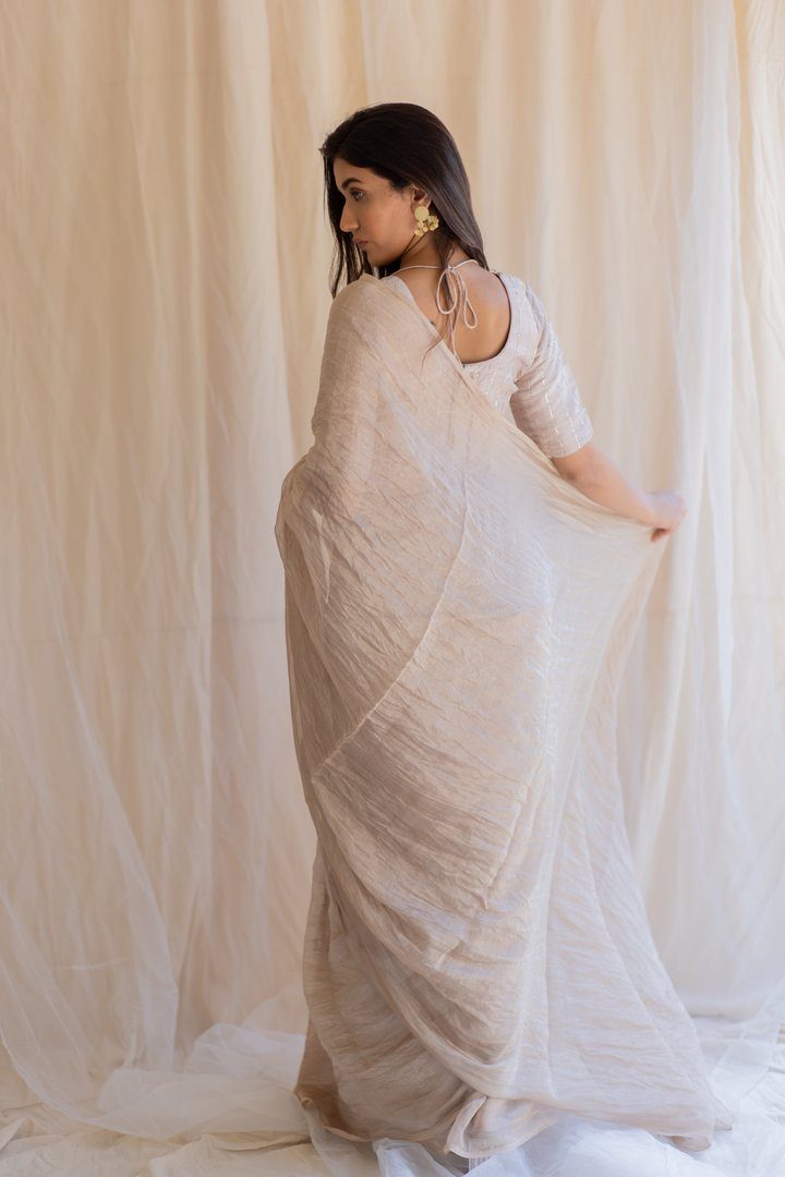 Inara Tissue Saree & Blouse by Nirjara for women Worldwide