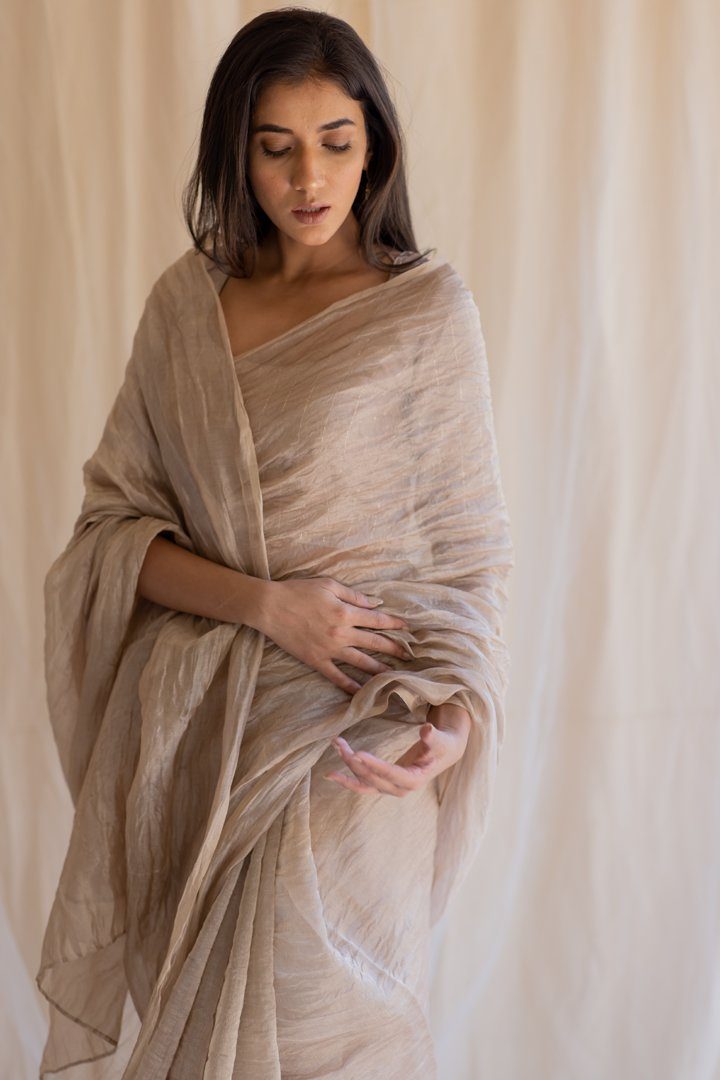 Inara Tissue Saree & Blouse by Nirjara for women Worldwide
