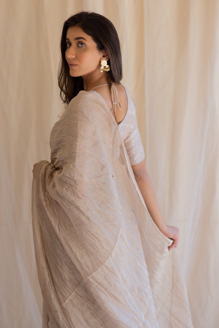 Inara Tissue Saree & Blouse by Nirjara for women Worldwide