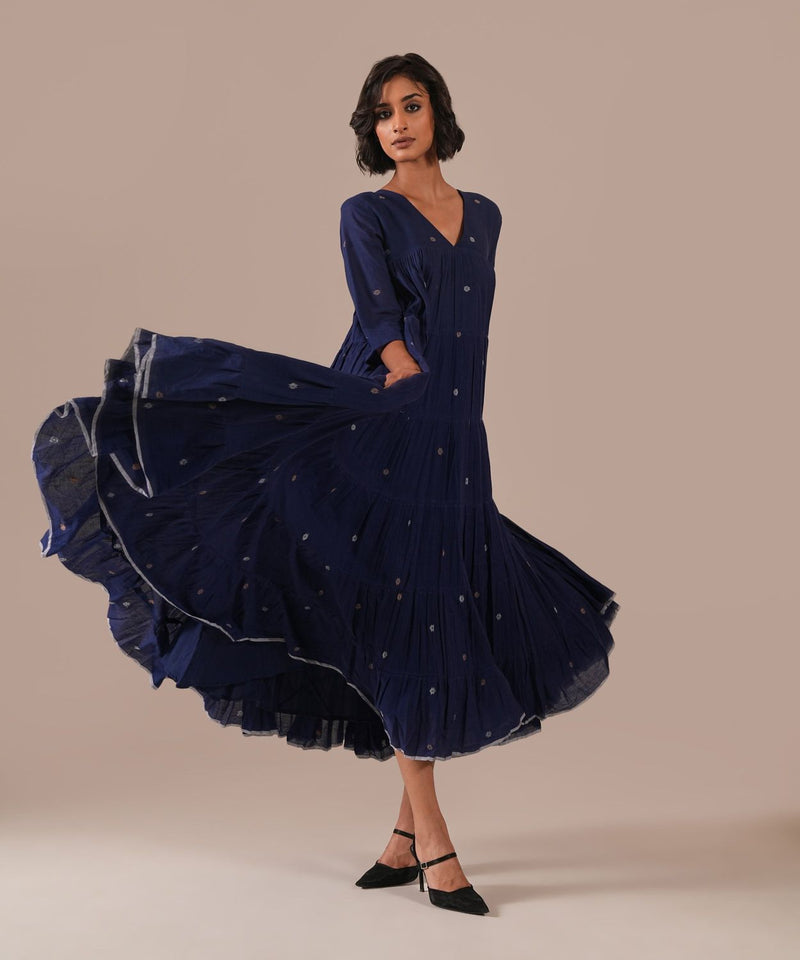 INDIGO ECHO DRESS 100% cotton by Indigo Dreams in blue color for women Worldwide