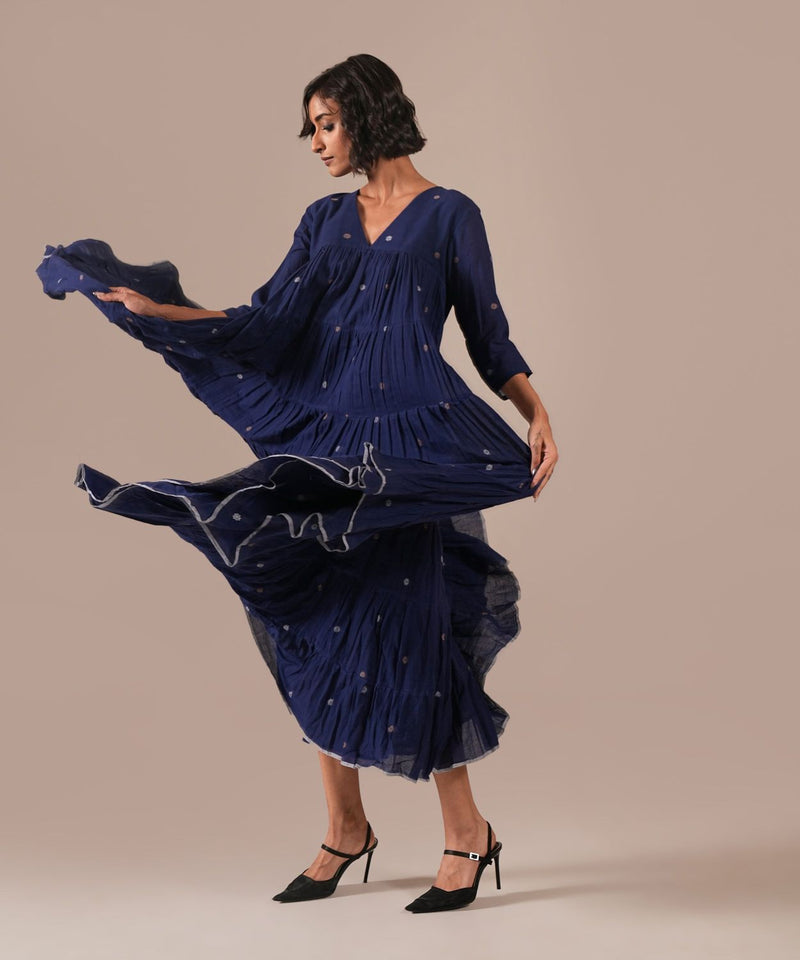 INDIGO ECHO DRESS 100% cotton by Indigo Dreams in blue color for women Worldwide