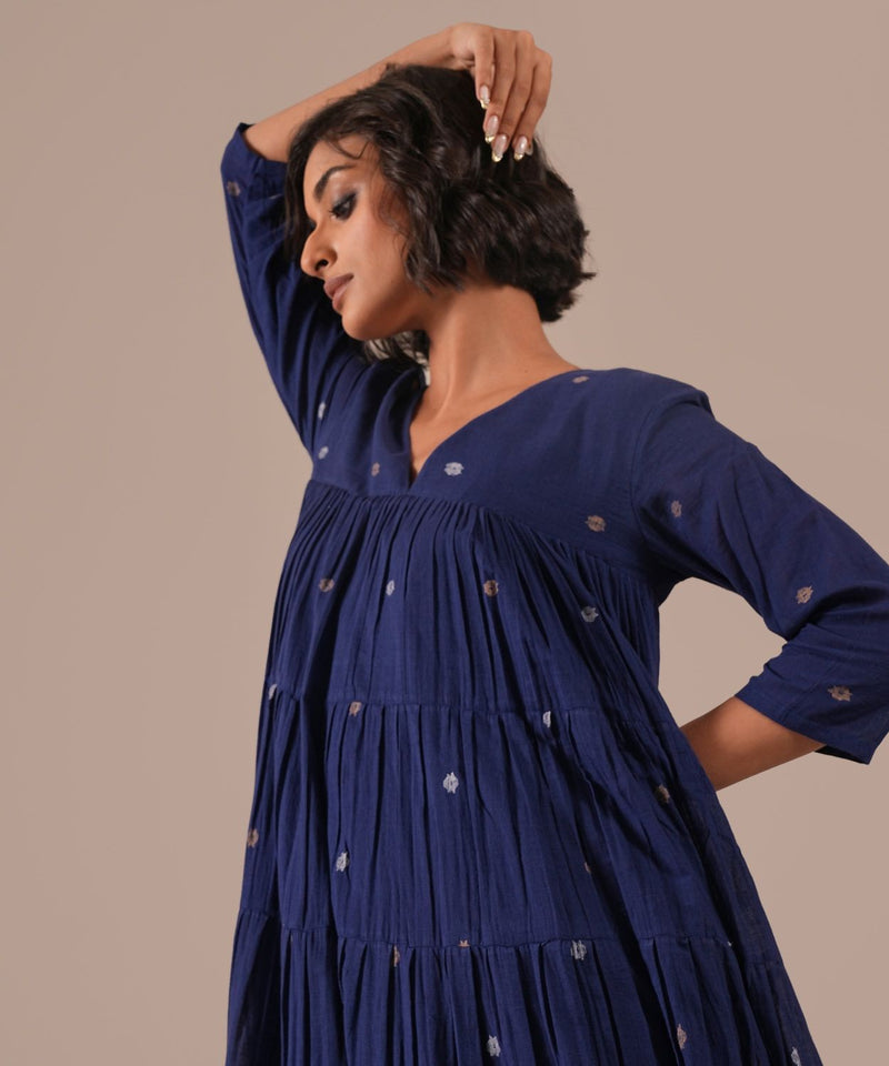 INDIGO ECHO DRESS 100% cotton by Indigo Dreams in blue color for women Worldwide