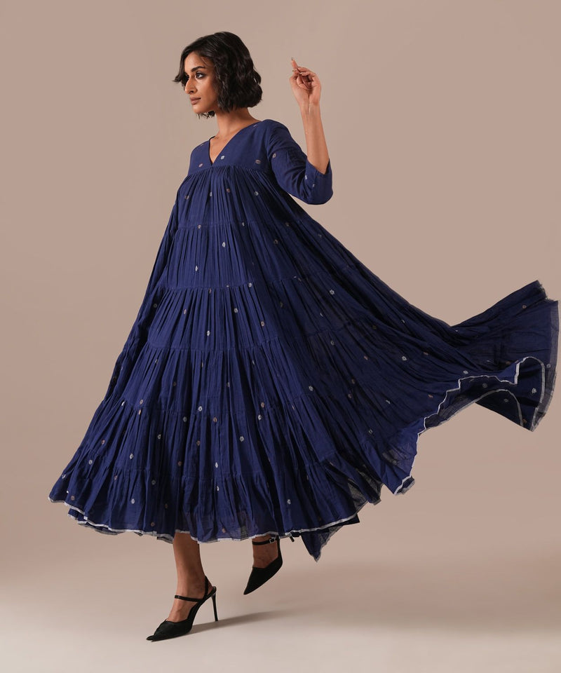INDIGO ECHO DRESS 100% cotton by Indigo Dreams in blue color for women Worldwide