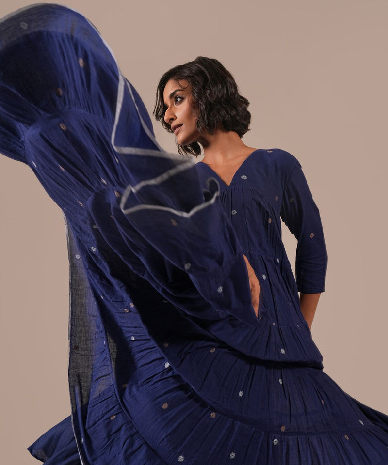 INDIGO ECHO DRESS 100% cotton by Indigo Dreams in blue color for women Worldwide