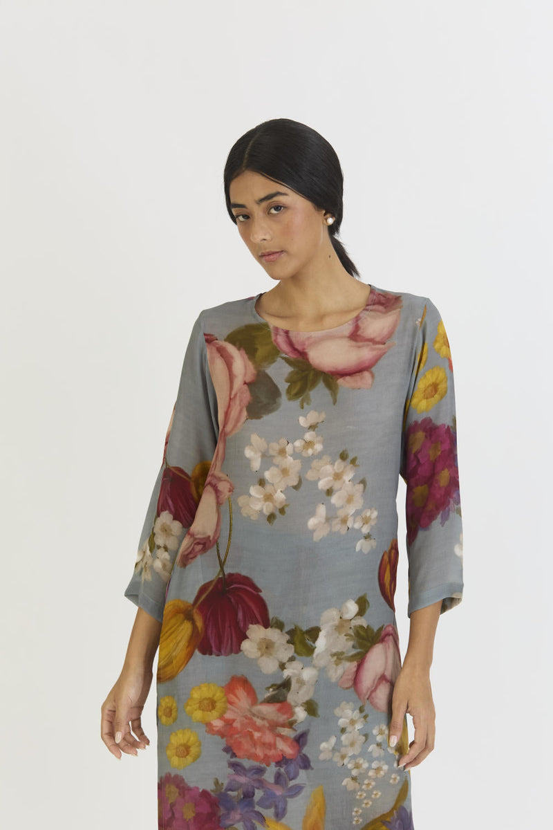 INDIGO ROSE LONG KURTA SET by Yam in blue color for women Worldwide
