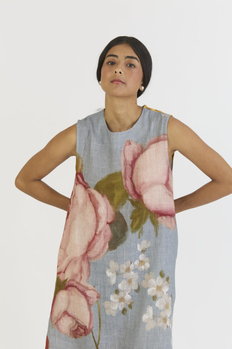 INDIGO ROSE LINEN KURTA SET by Yam in blue color for women Worldwide