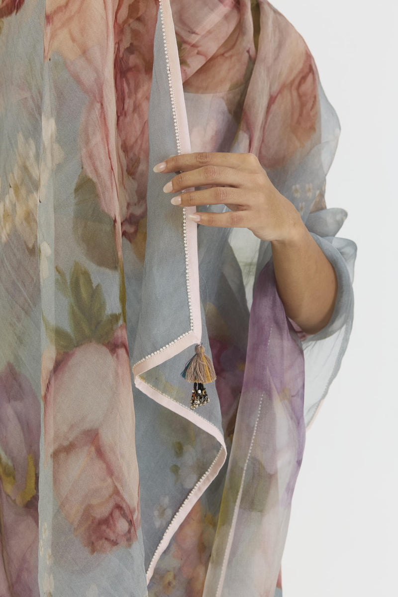 INDIGO ROSE HALF SILK HALF ORGANZA SAREE silk by Yam in blue color for women Worldwide