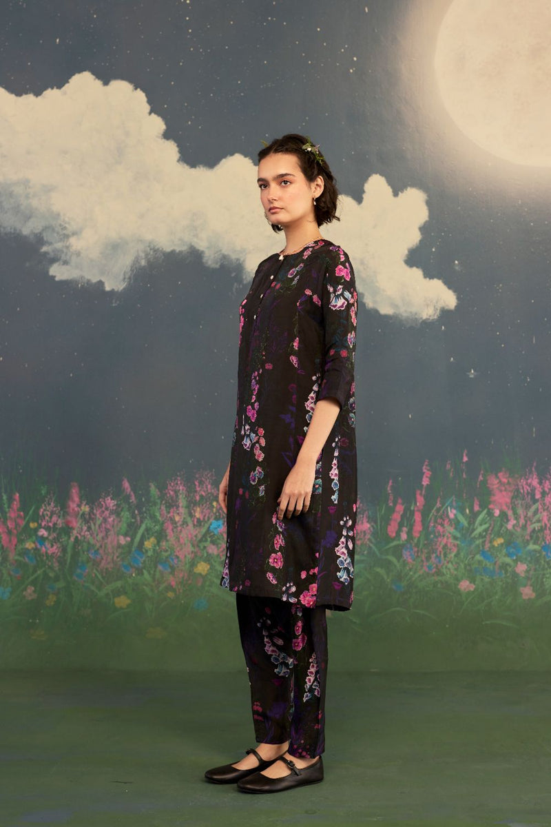 Foxglove Panelled Mid Kurta Set Bamboo Silk silk by Nadiya Paar for women Worldwide
