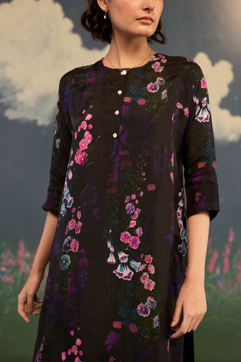 Foxglove Panelled Mid Kurta Set Bamboo Silk silk by Nadiya Paar for women Worldwide