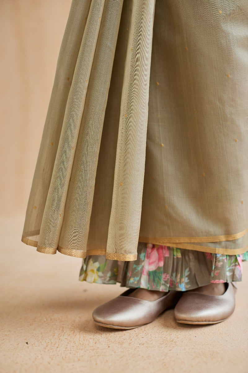 Dunes and Drift Chanderi Sari silk by Nadiya Paar in brown color for women Worldwide
