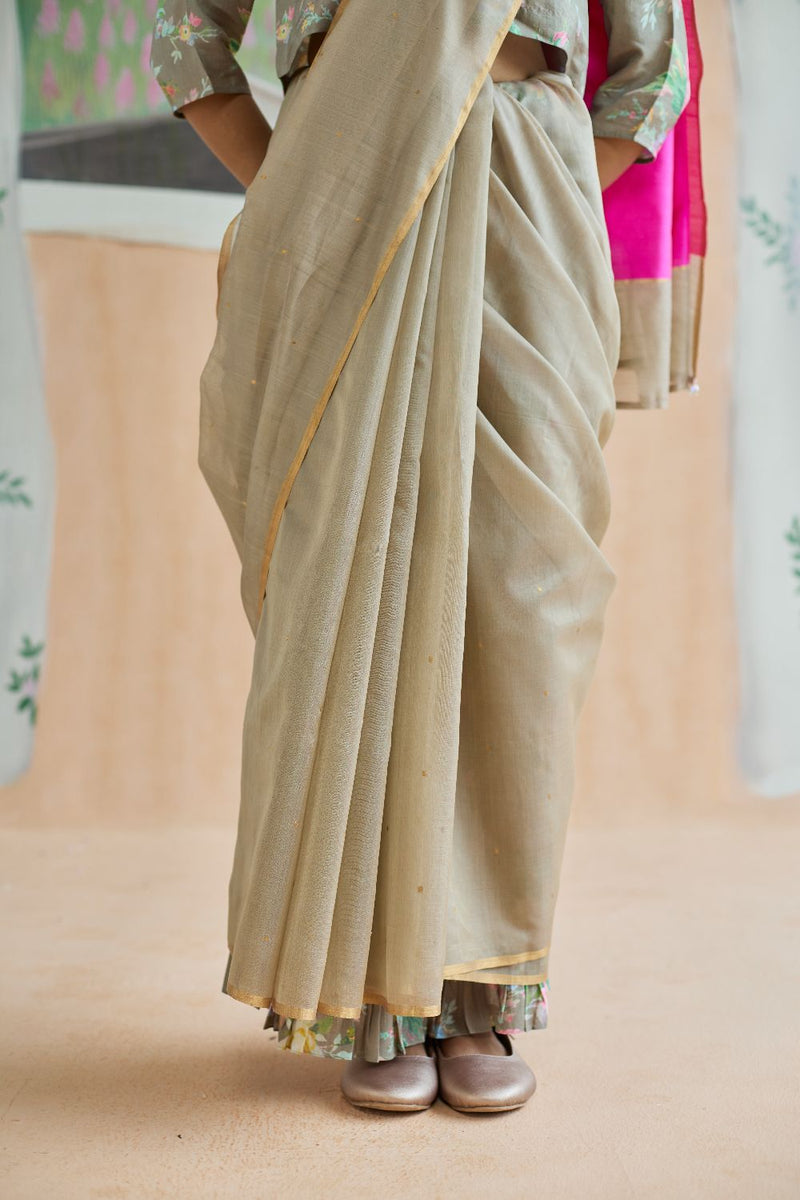 Dunes and Drift Chanderi Sari silk by Nadiya Paar in brown color for women Worldwide