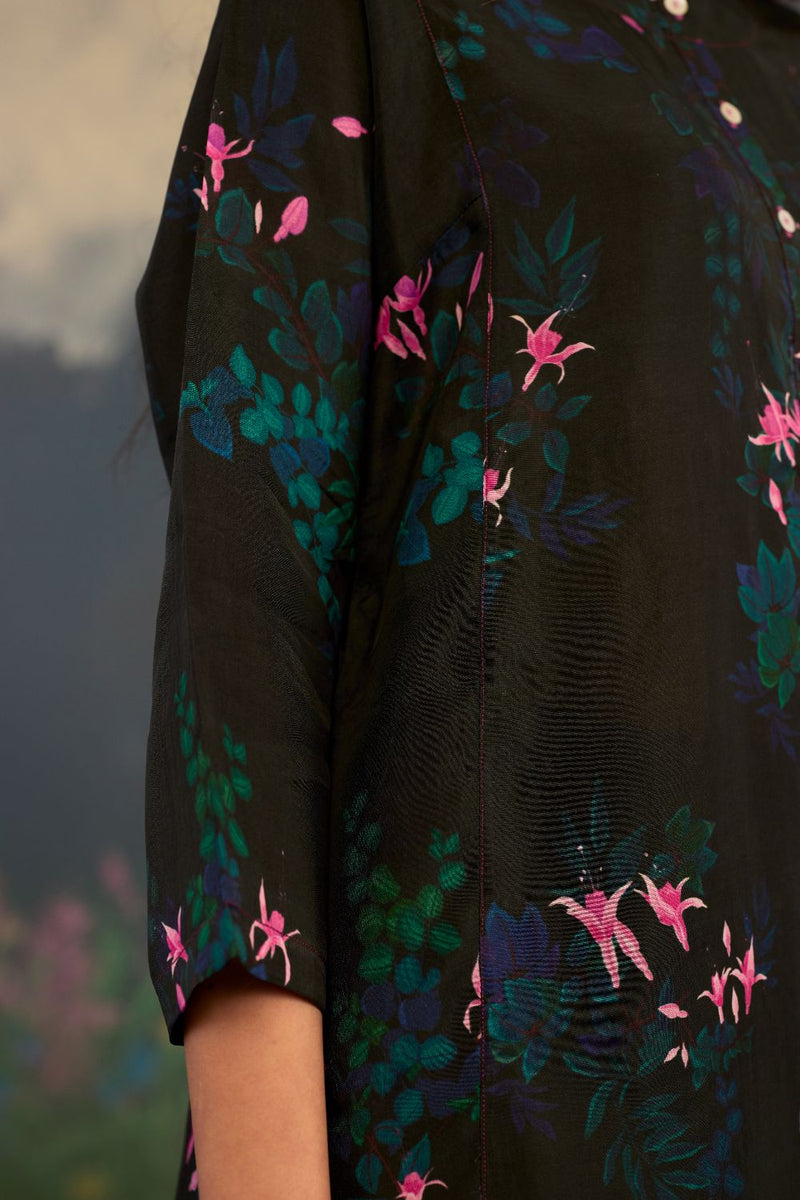 Fuchsia Panelled Mid Kurta Set Bamboo Silk silk by Nadiya Paar for women Worldwide