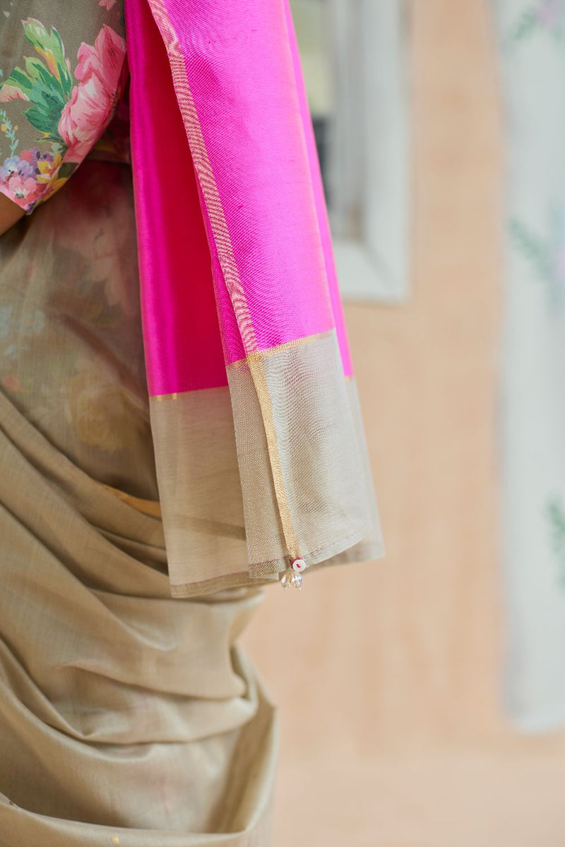 Dunes and Drift Chanderi Sari silk by Nadiya Paar in brown color for women Worldwide