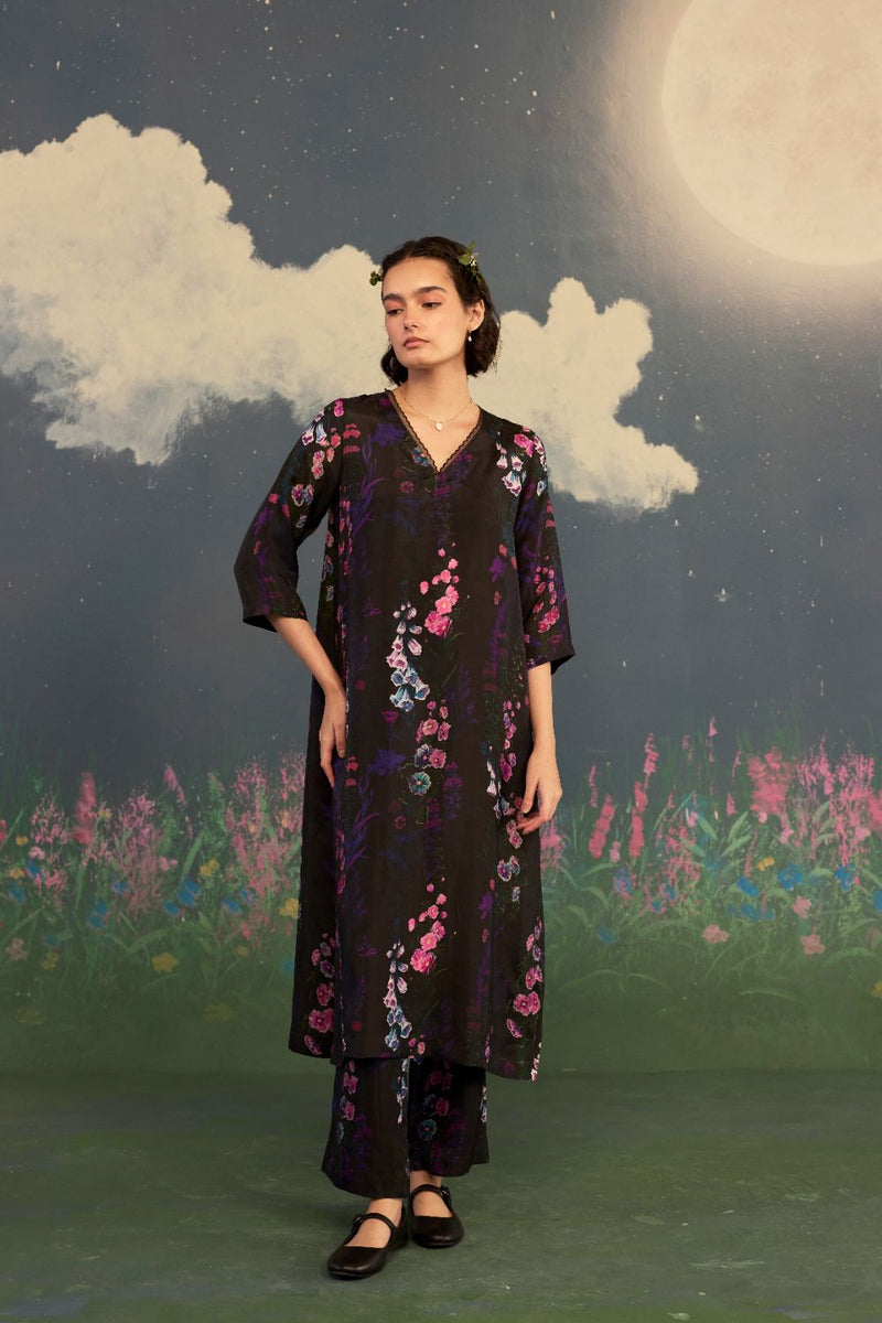 Foxglove Citrus Long Kurta Set Bamboo Silk silk by Nadiya Paar for women Worldwide