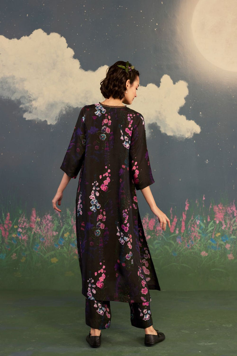 Foxglove Citrus Long Kurta Set Bamboo Silk silk by Nadiya Paar for women Worldwide