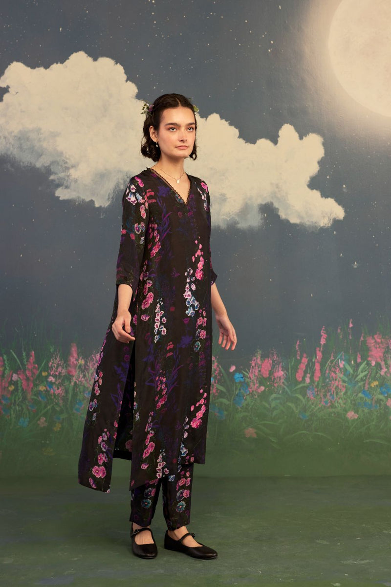 Foxglove Citrus Long Kurta Set Bamboo Silk silk by Nadiya Paar for women Worldwide