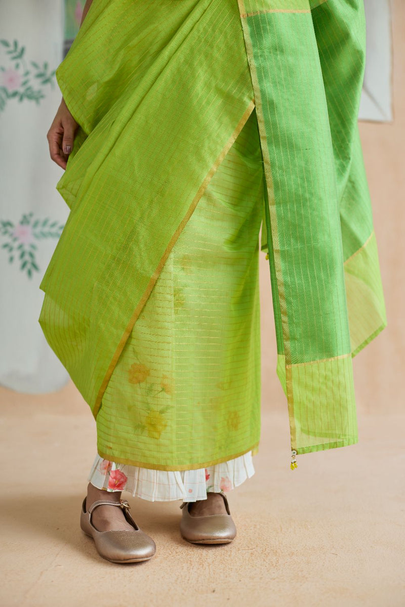 Fern Trail Chanderi Sari silk by Nadiya Paar in green color for women Worldwide