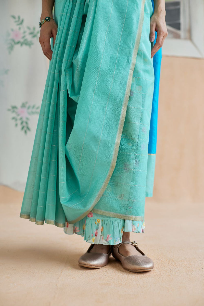 Aqua Scape Chanderi Sari silk by Nadiya Paar for women Worldwide