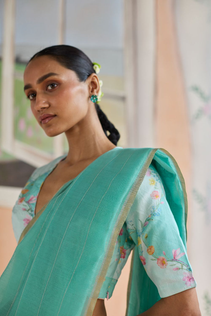 Aqua Scape Chanderi Sari silk by Nadiya Paar for women Worldwide