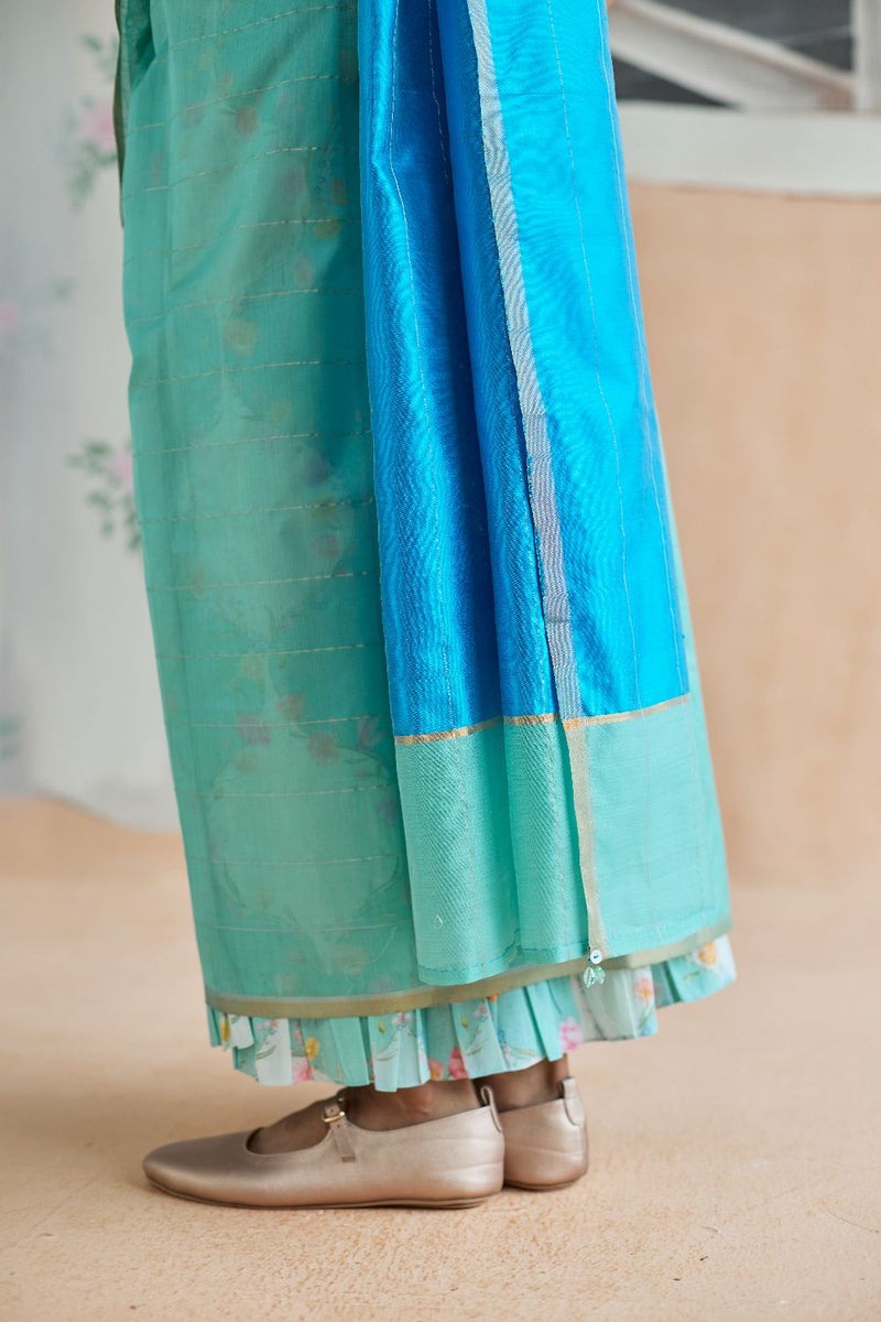 Aqua Scape Chanderi Sari silk by Nadiya Paar for women Worldwide