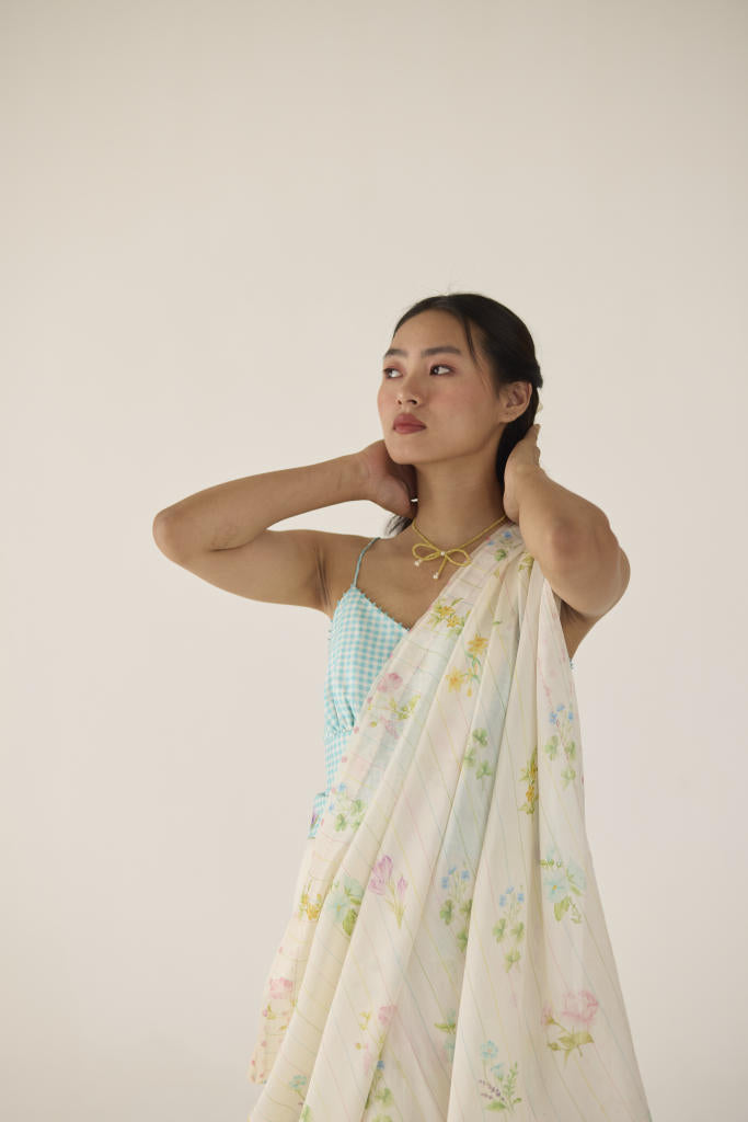 Sun Kissed Valley Silk and Cotton Chanderi Sari silk by Nadiya Paar in white color for women Worldwide