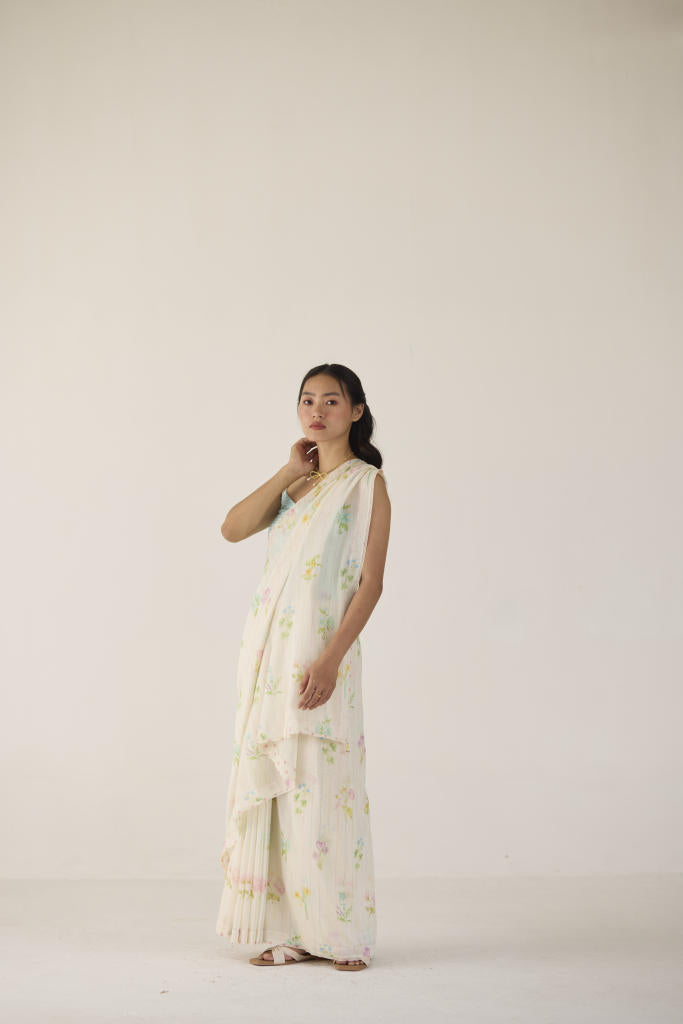 Sun Kissed Valley Silk and Cotton Chanderi Sari silk by Nadiya Paar in white color for women Worldwide