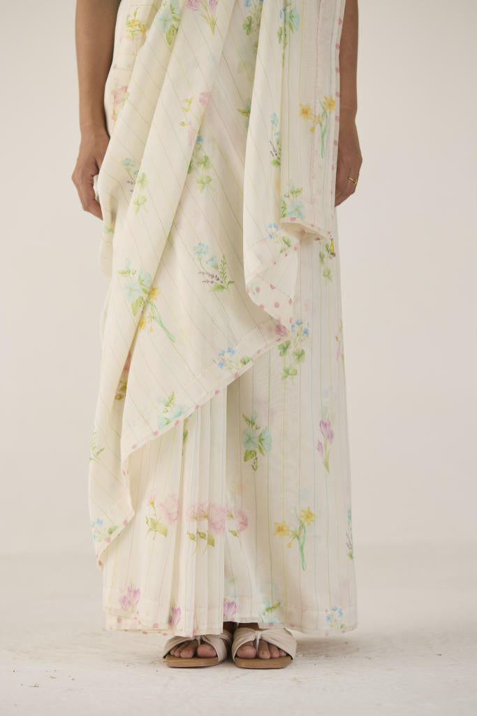 Sun Kissed Valley Silk and Cotton Chanderi Sari silk by Nadiya Paar in white color for women Worldwide