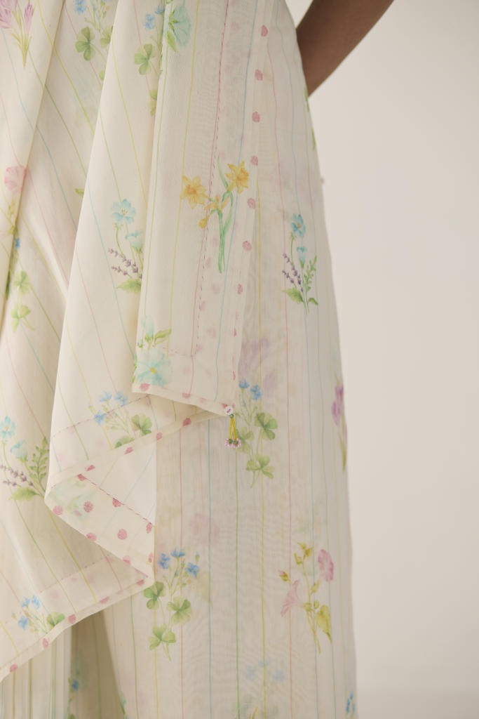Sun Kissed Valley Silk and Cotton Chanderi Sari silk by Nadiya Paar in white color for women Worldwide