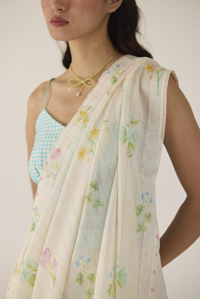 Sun Kissed Valley Silk and Cotton Chanderi Sari silk by Nadiya Paar in white color for women Worldwide