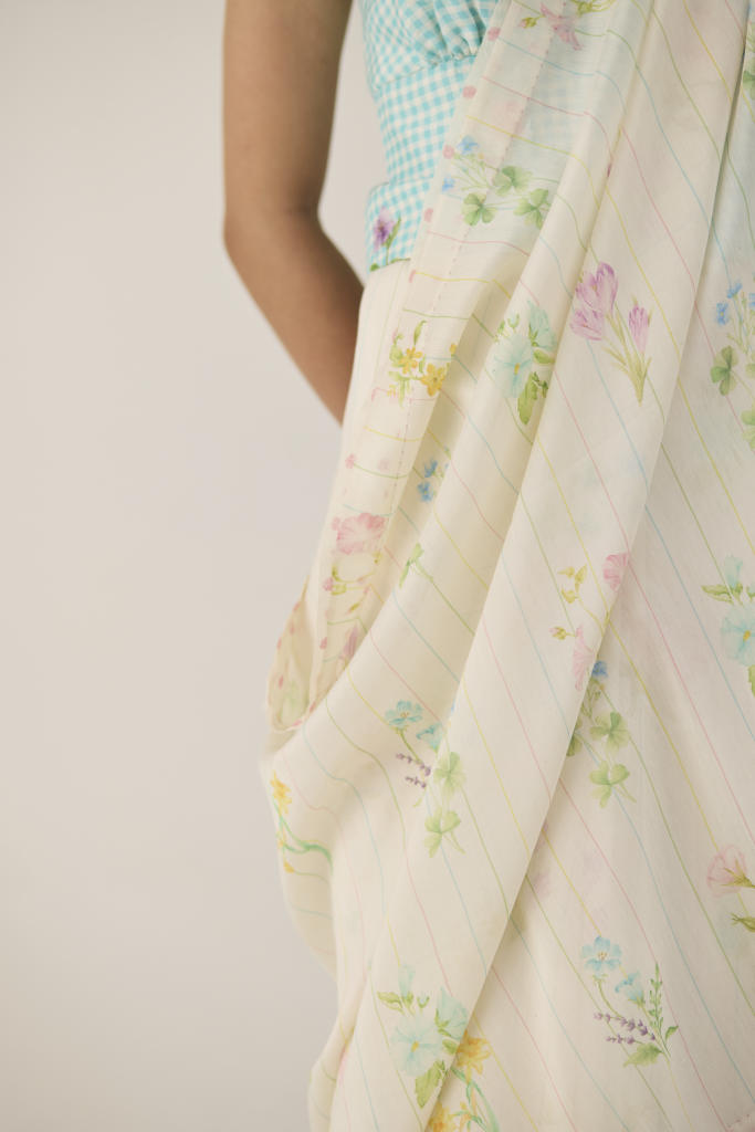 Sun Kissed Valley Silk and Cotton Chanderi Sari silk by Nadiya Paar in white color for women Worldwide