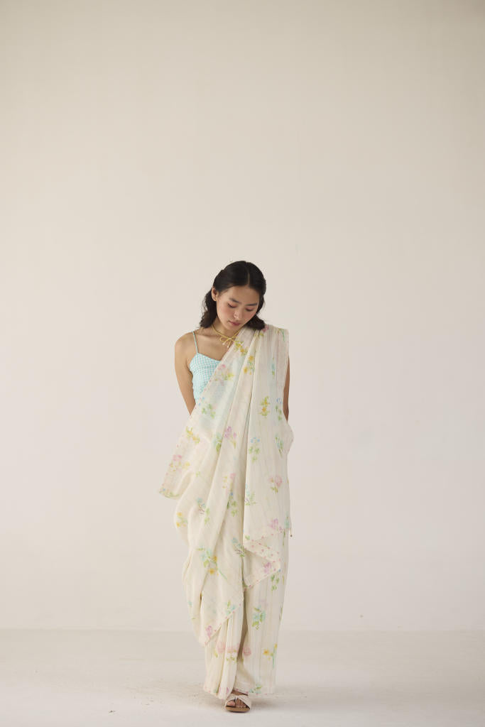 Sun Kissed Valley Silk and Cotton Chanderi Sari silk by Nadiya Paar in white color for women Worldwide