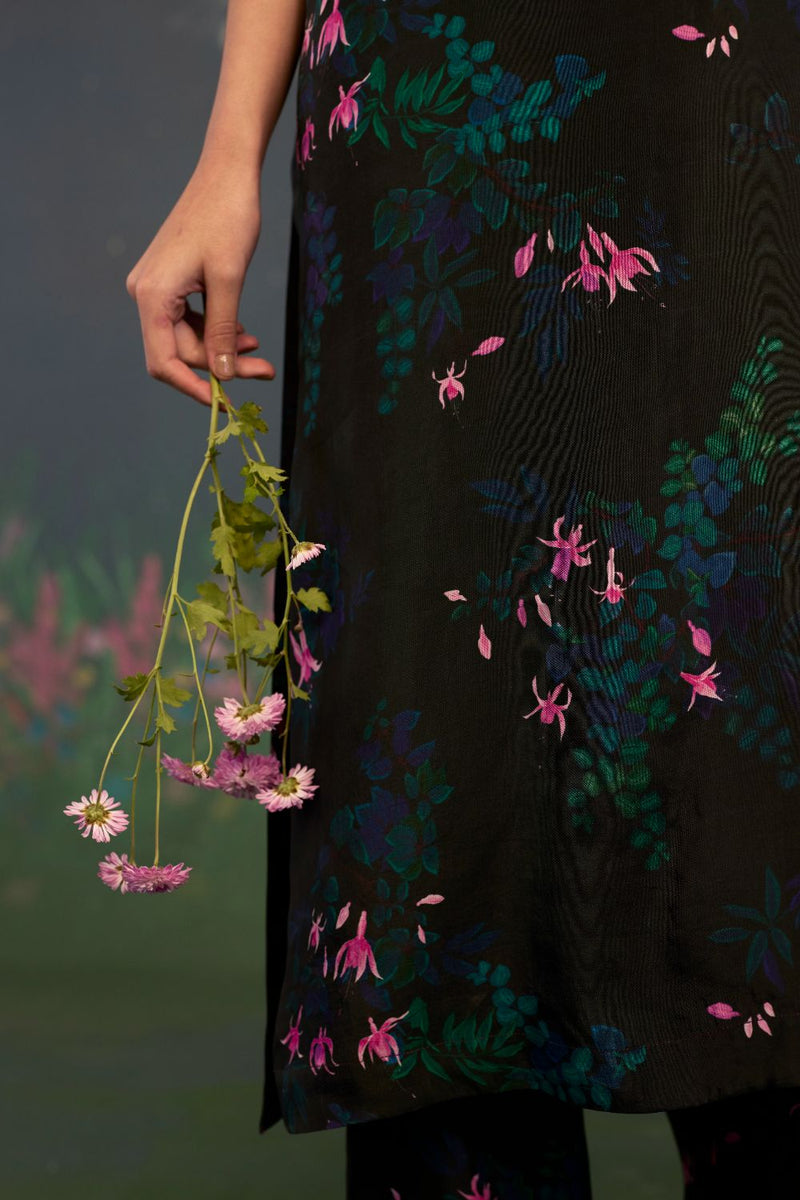 Fuchsia Citrus Long Kurta Set Bamboo Silk silk by Nadiya Paar for women Worldwide