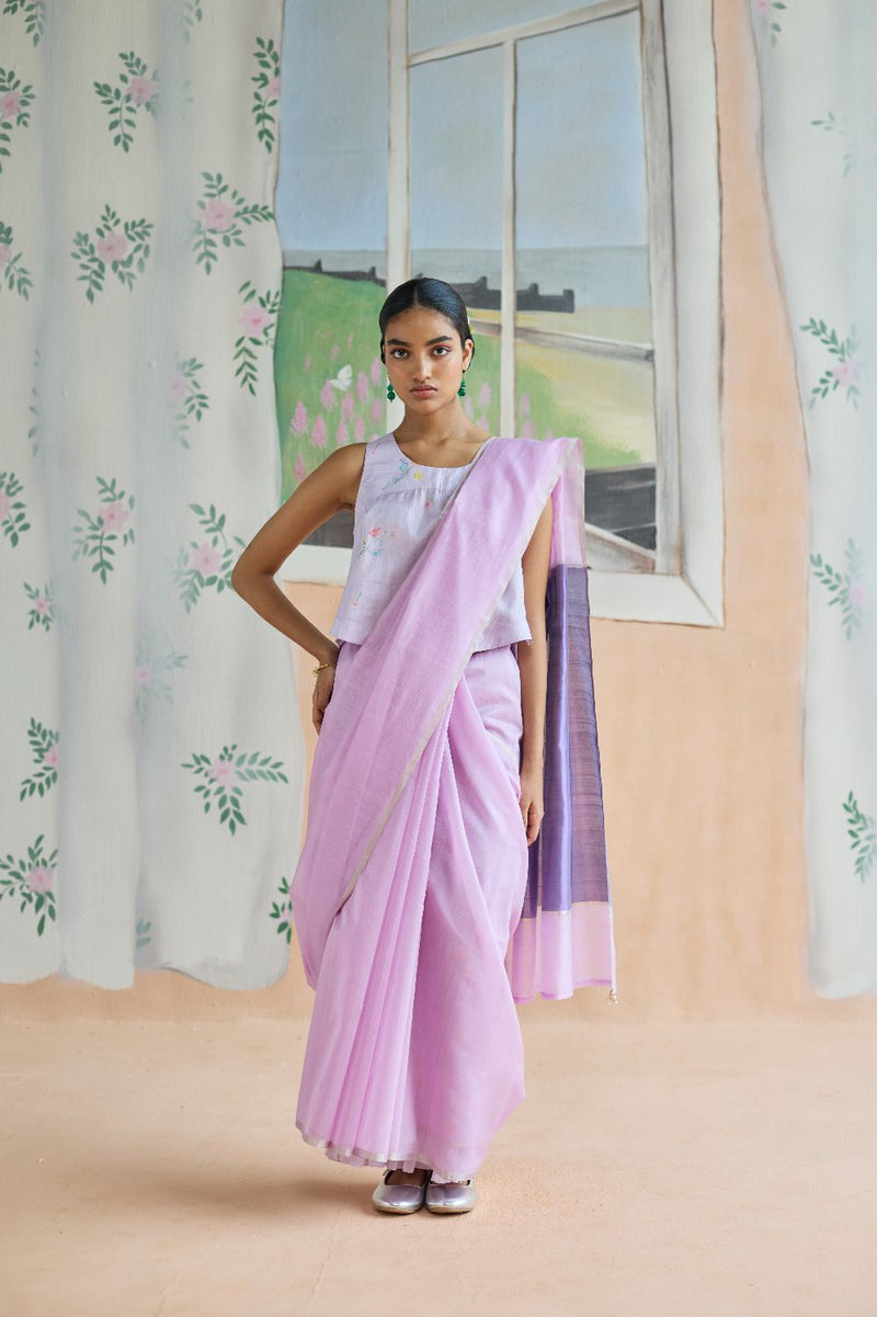 Orchid Mist Chanderi Sari silk by Nadiya Paar for women Worldwide